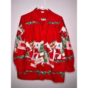 1940s Wayne Maid Christmas Nostalgia Postcards Santa Poinsettias Volup Shirt XXL